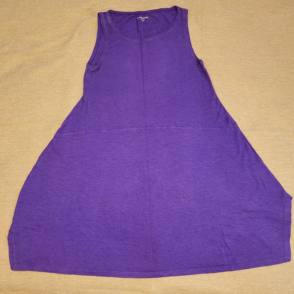 Eileen Fisher Purple Slub Knit A-Line Sleeveless Dress Women Petite Small *FLAW*